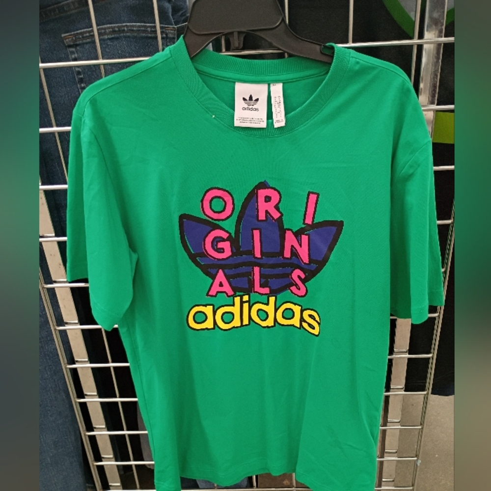 Adidas Green Tee with Multicolor Trefoil Graphic